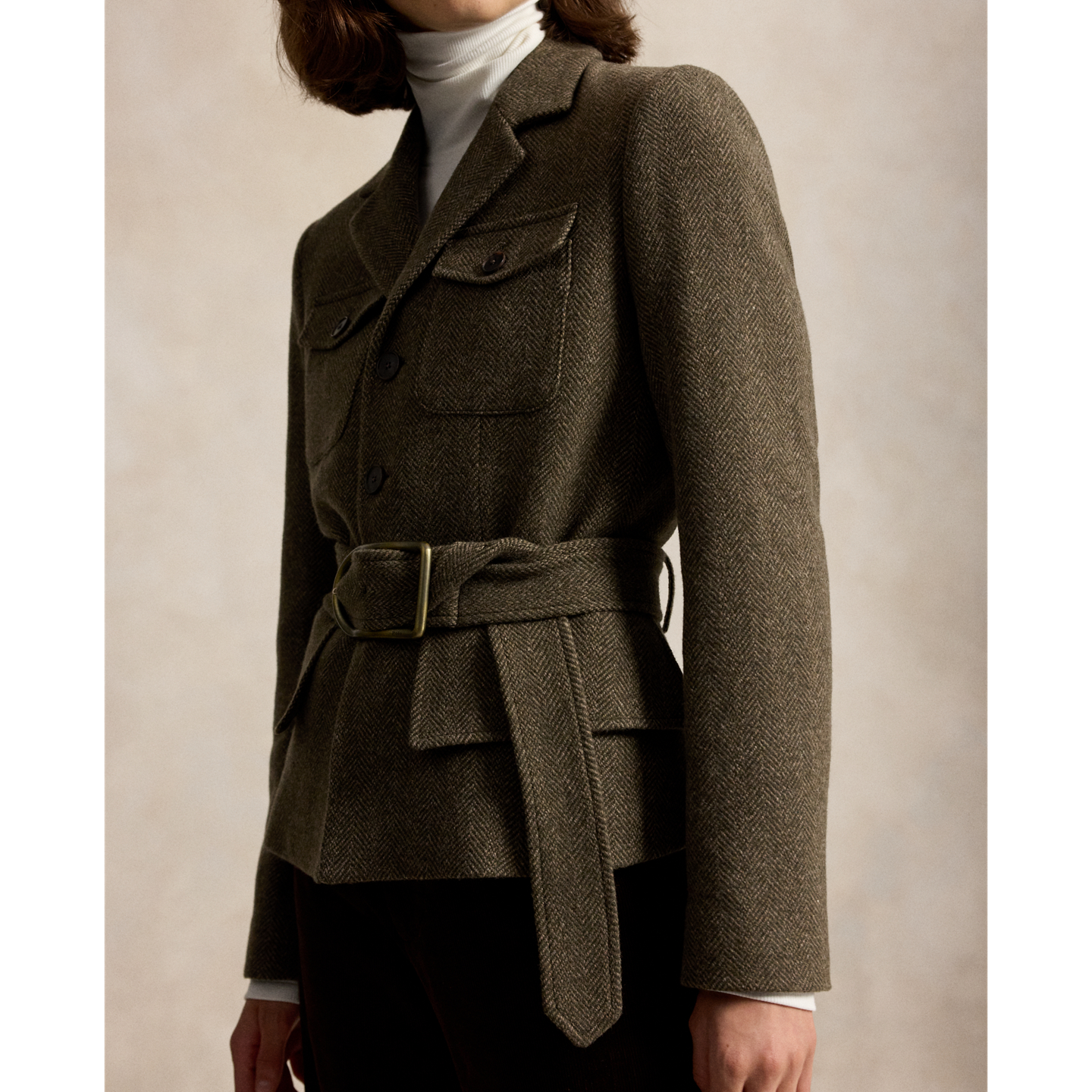 Женский пиджак Polo Ralph Lauren Single-Breasted Tweed Utility, цвет: Тёмно-зелёный — фото 3