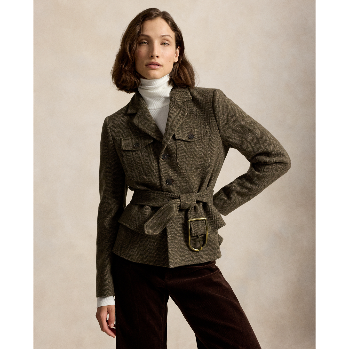 Женский пиджак Polo Ralph Lauren Single-Breasted Tweed Utility, цвет: Тёмно-зелёный — фото 4