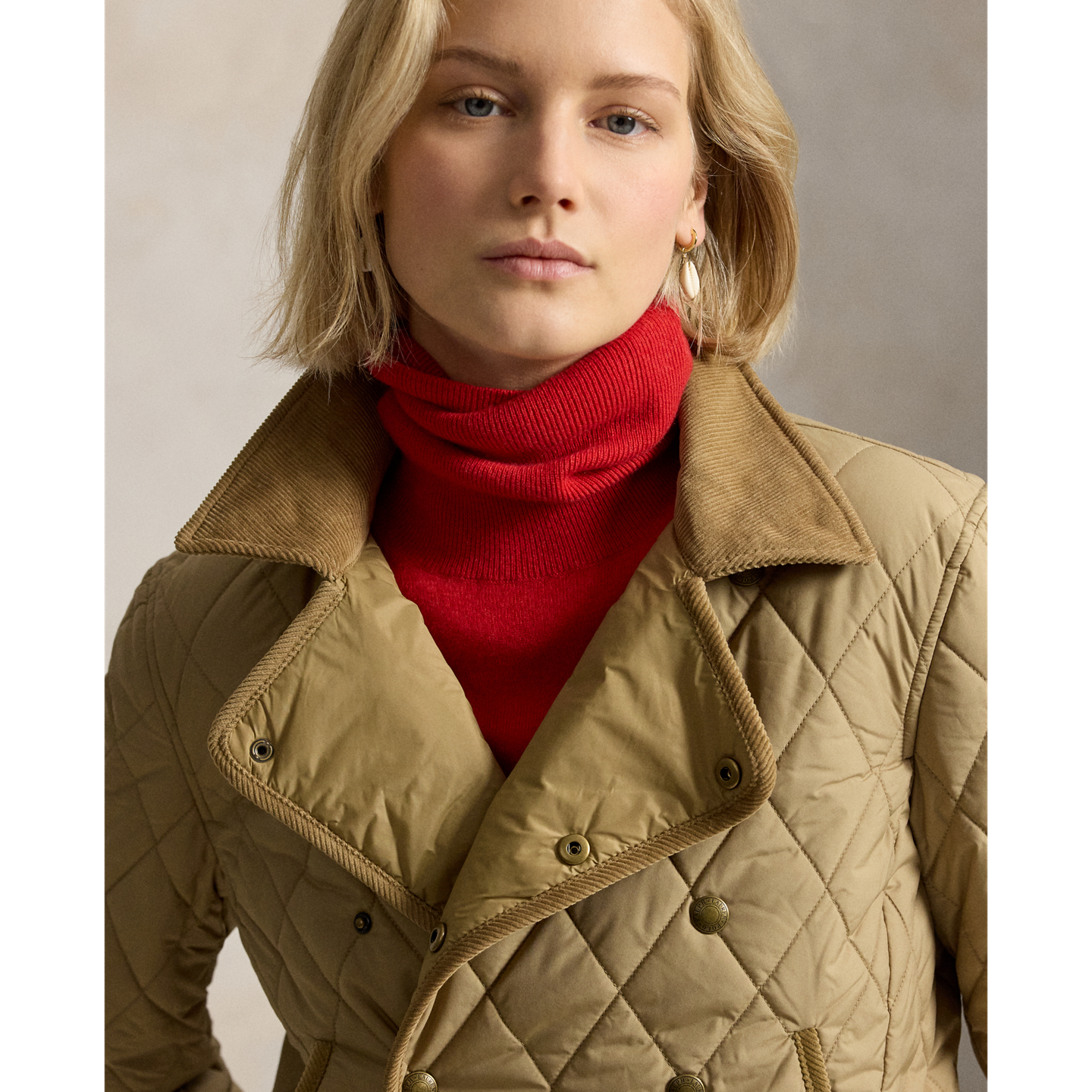 Женская куртка Ralph Lauren Double-Breasted Quilted, цвет: Пустынный хаки — фото 3