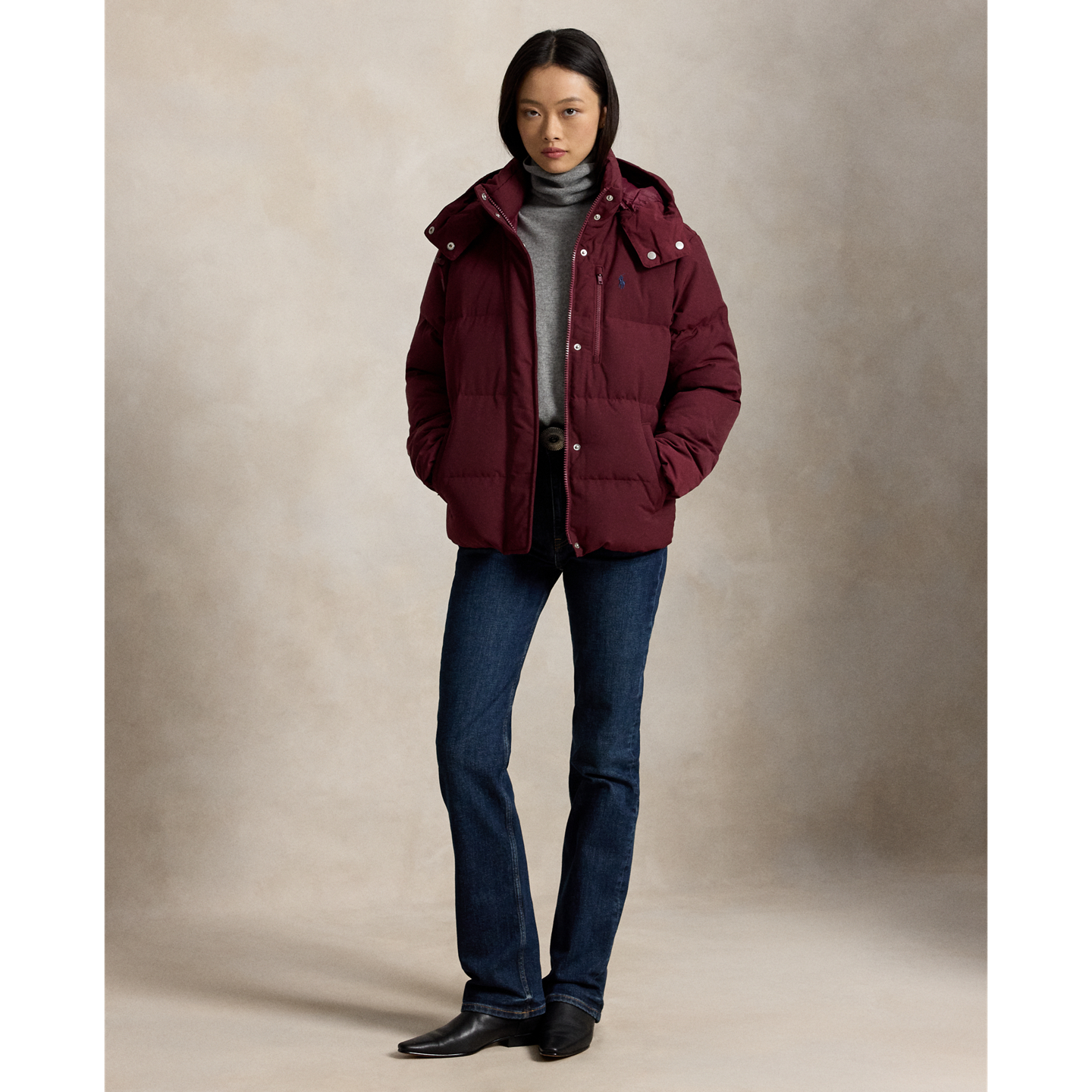 Женская куртка Ralph Lauren Mid-Weight Down Puffer, цвет: Винный — фото 1