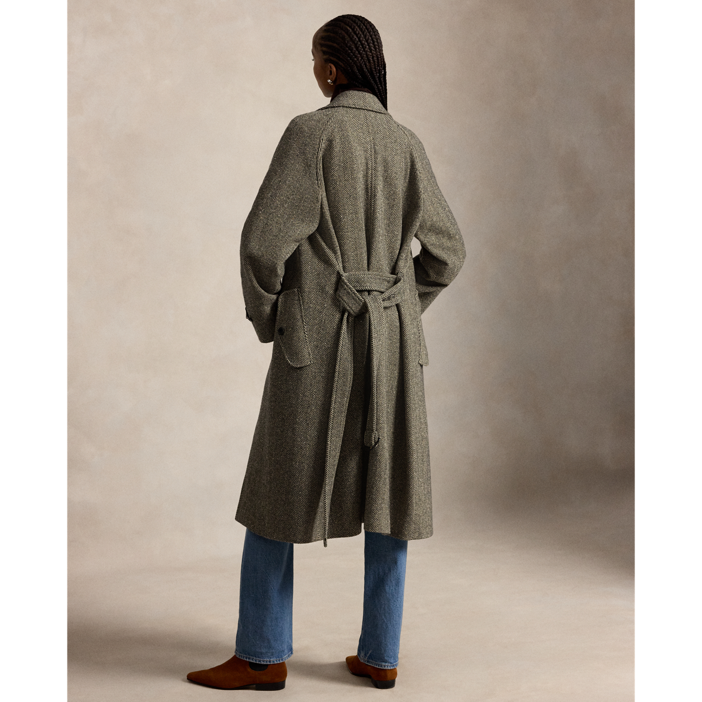 Женское пальто Ralph Lauren Wool-Blend Herringbone Balmacaan, цвет: Чёрный / Кремовый — фото 2