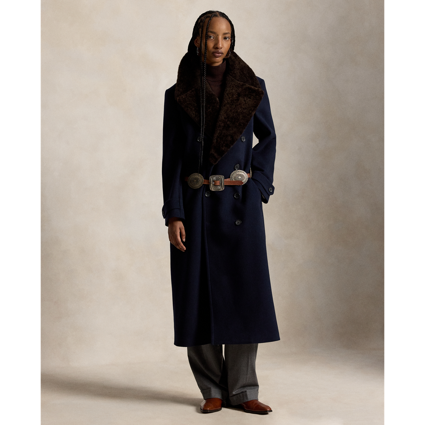 Женское пальто Ralph Lauren Shearling-Collar Wool Melton Peacoat, цвет: Чернильный — фото 5