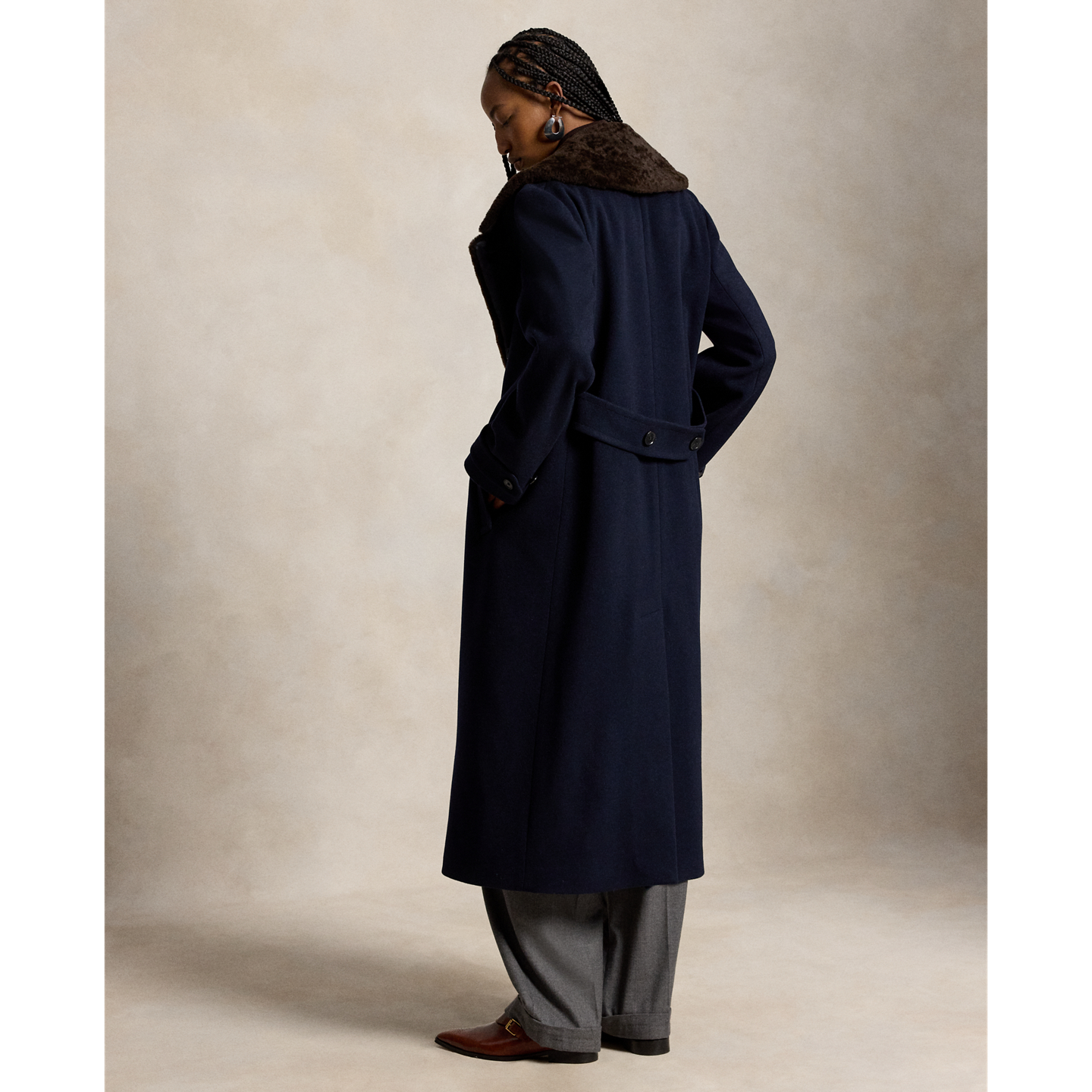 Женское пальто Ralph Lauren Shearling-Collar Wool Melton Peacoat, цвет: Чернильный — фото 2