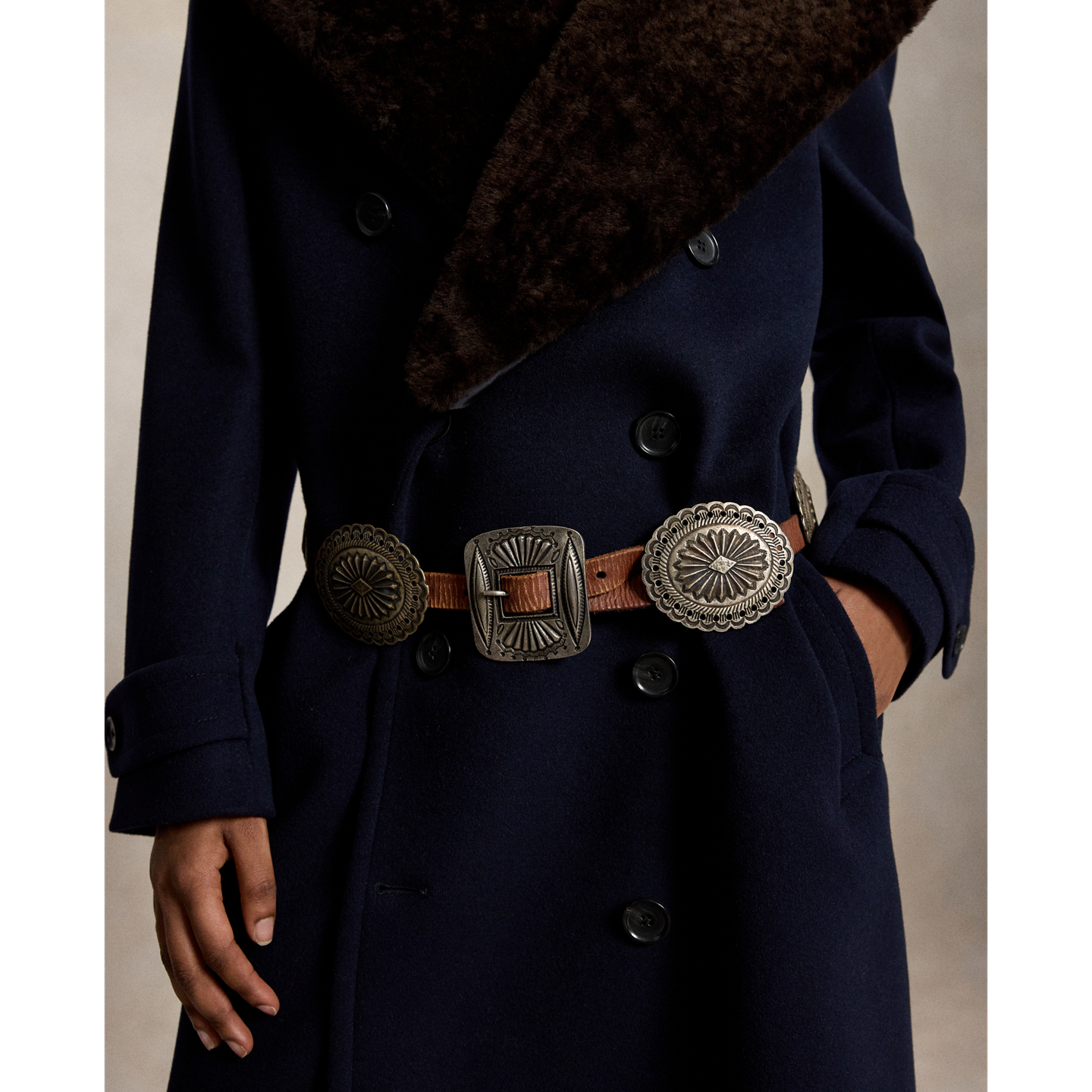Женское пальто Ralph Lauren Shearling-Collar Wool Melton Peacoat, цвет: Чернильный — фото 3
