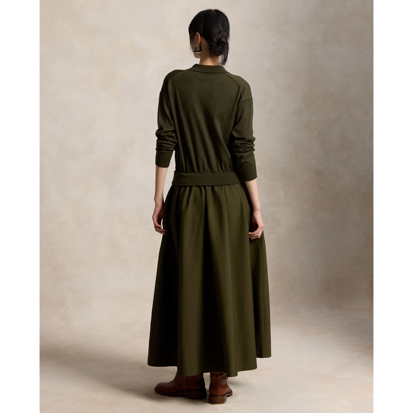 Женское платье Ralph Lauren Hybrid Knit Polo-Bodice, цвет: Оливковый меланжевый — фото 2