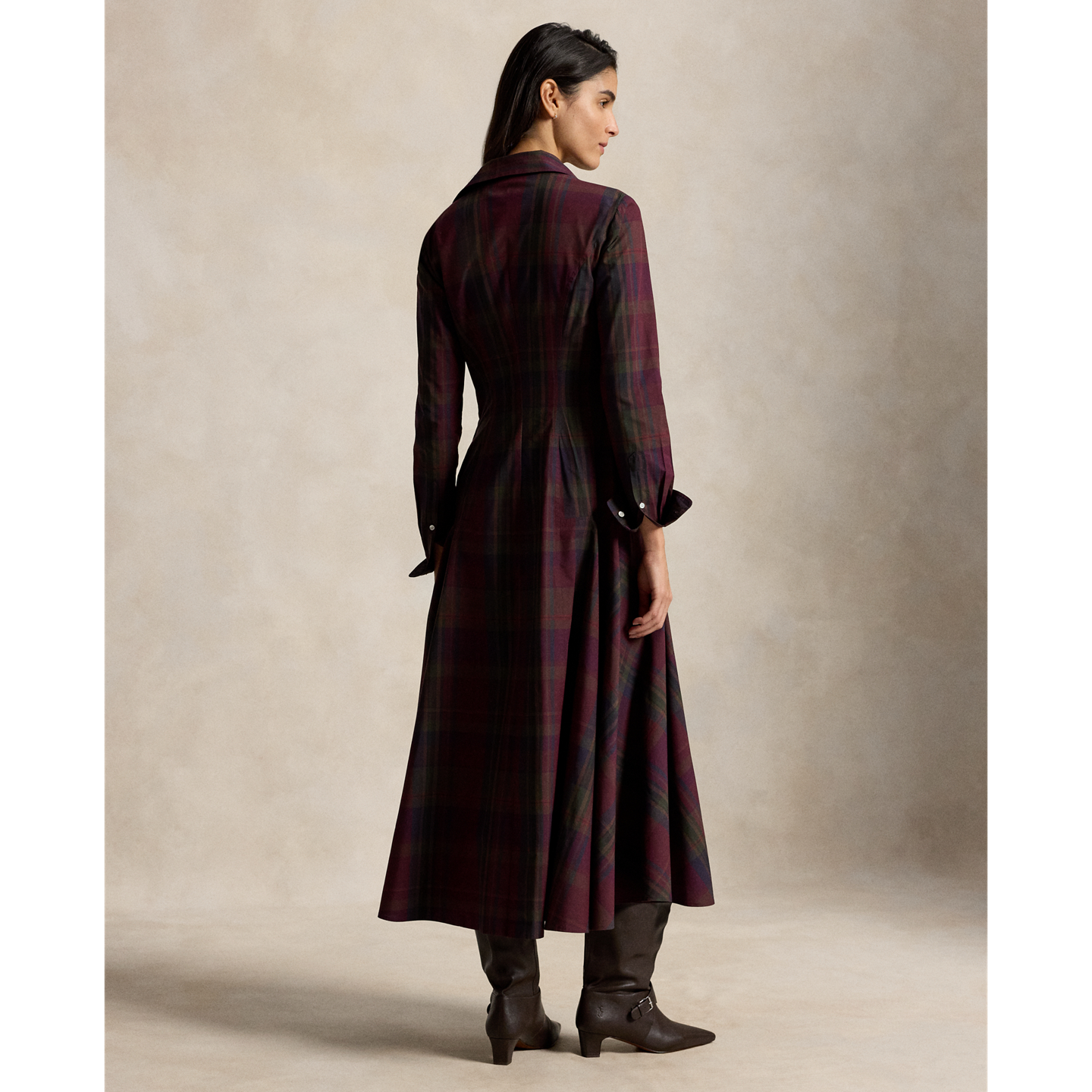 Женское платье Ralph Lauren Plaid Cotton-Blend Paneled Shirtdress, цвет: Мерло зелёный разноцветный — фото 2
