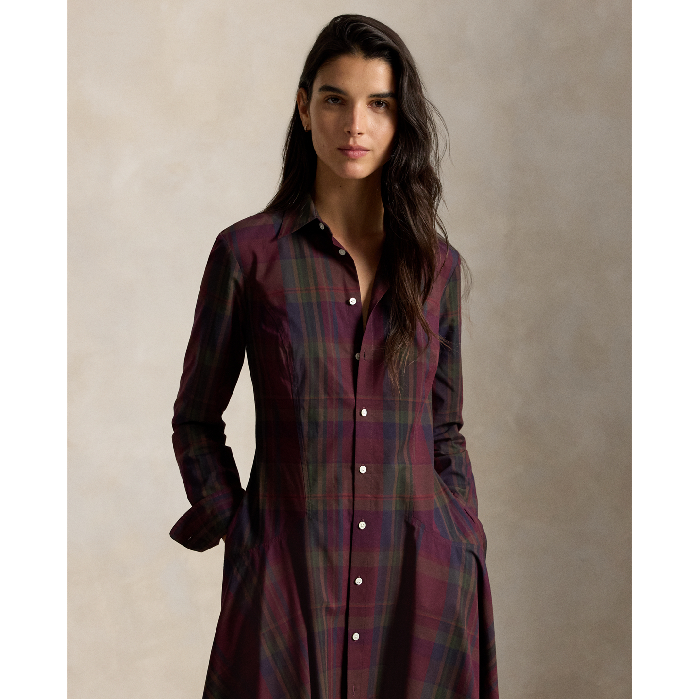 Женское платье Ralph Lauren Plaid Cotton-Blend Paneled Shirtdress, цвет: Мерло зелёный разноцветный — фото 4