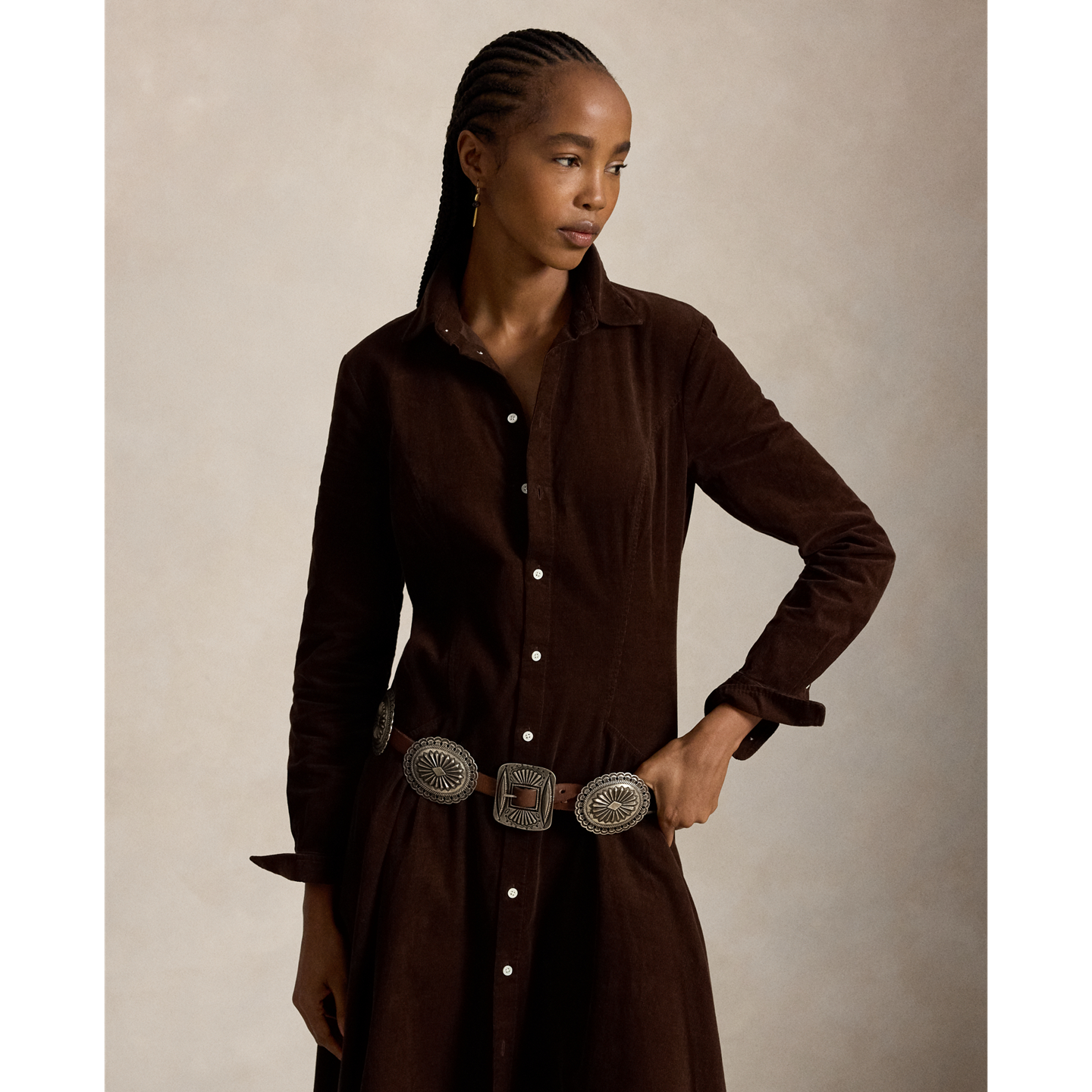 Женское платье Ralph Lauren Corduroy A-Line Shirtdress, цвет: Тёмный коричневый — фото 1