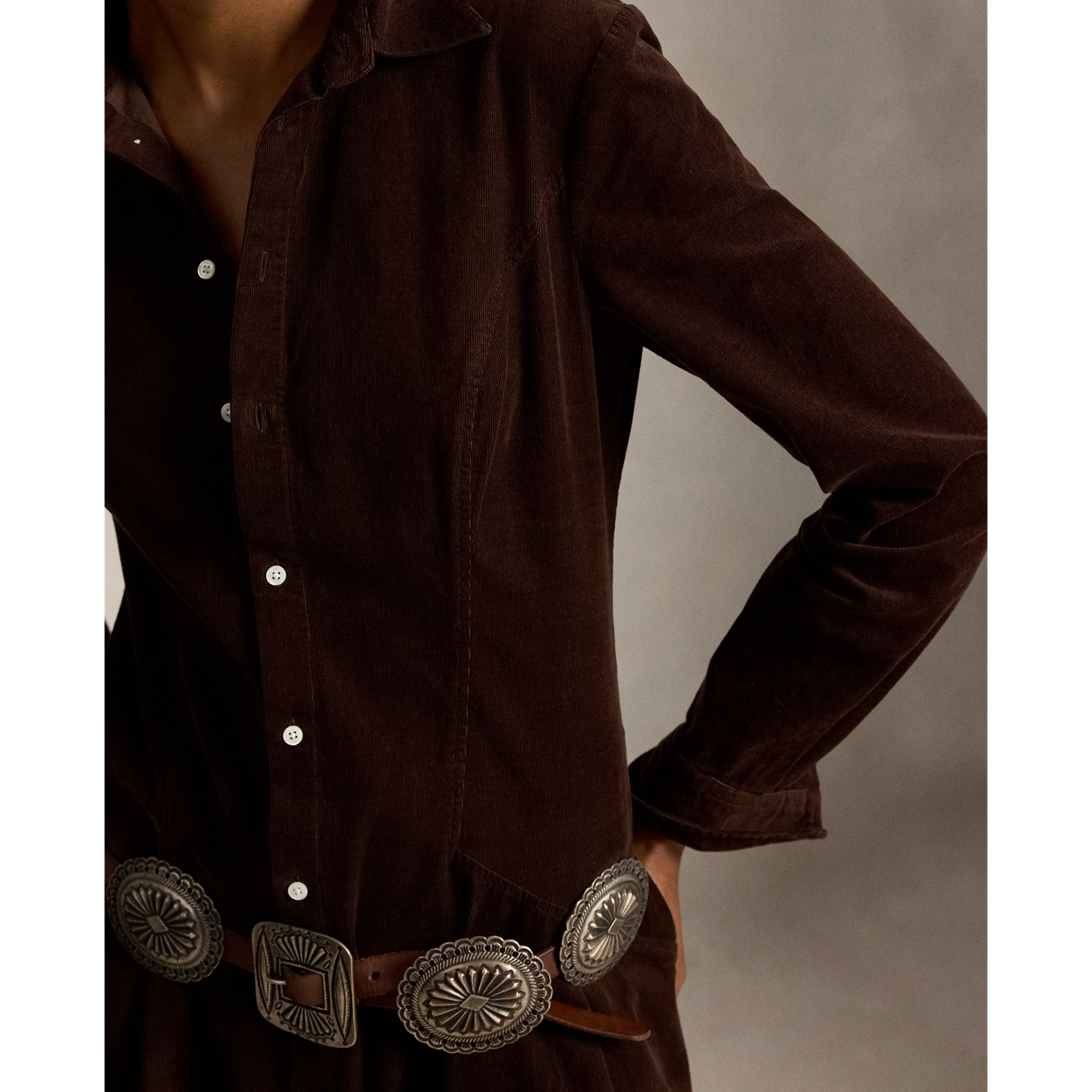 Женское платье Ralph Lauren Corduroy A-Line Shirtdress, цвет: Тёмный коричневый — фото 3