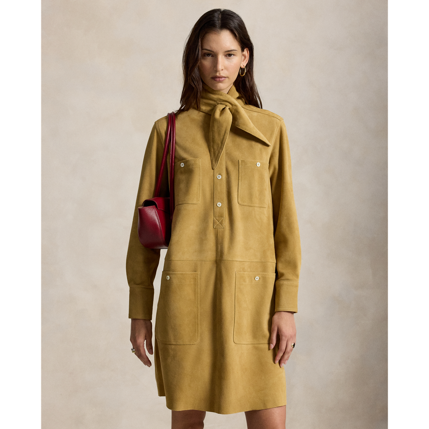 Женское платье Ralph Lauren Suede Utility, цвет: Хаки — фото 1