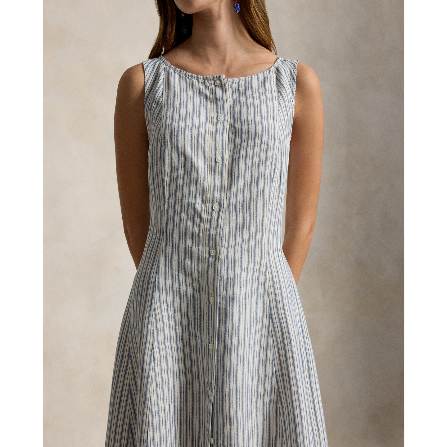 Женское платье Ralph Lauren Striped Paneled Linen, цвет: Синий — фото 3