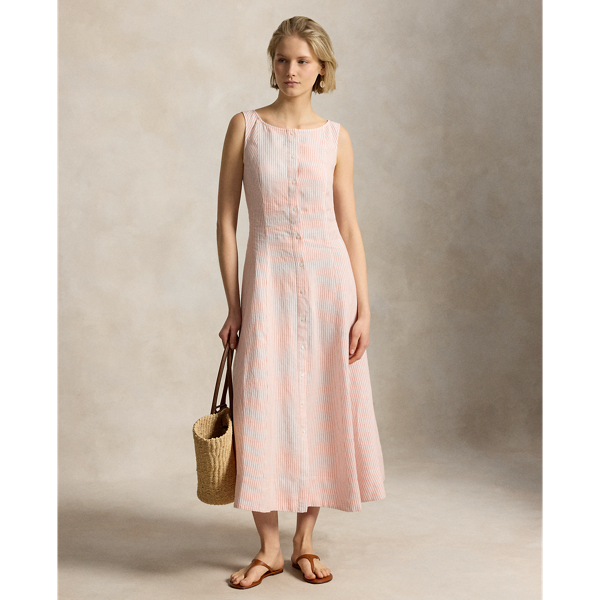 Dr Mauve White Striped Panelled Linen Dress Polo Ralph Lauren 1