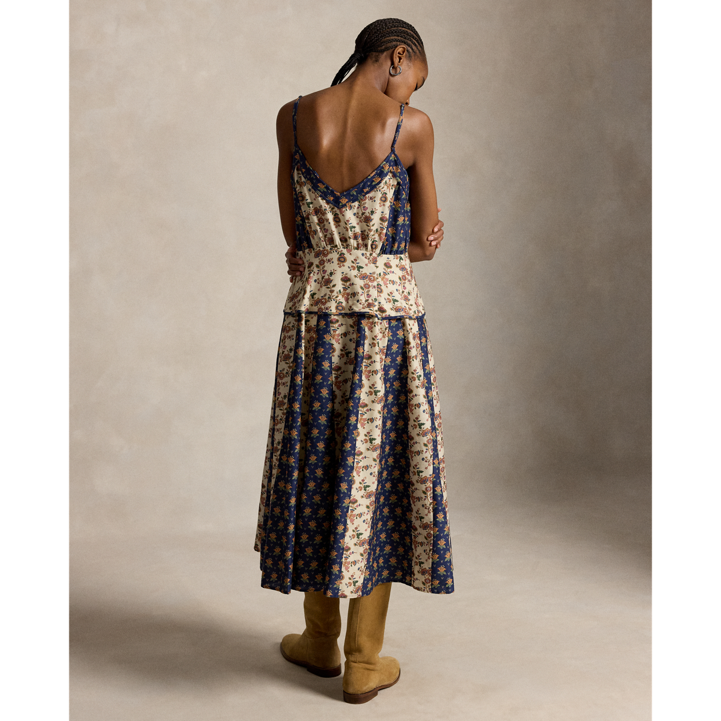 Женское платье Ralph Lauren Sleeveless Mixed-Print Paneled, цвет: С принтом кремовый — фото 2