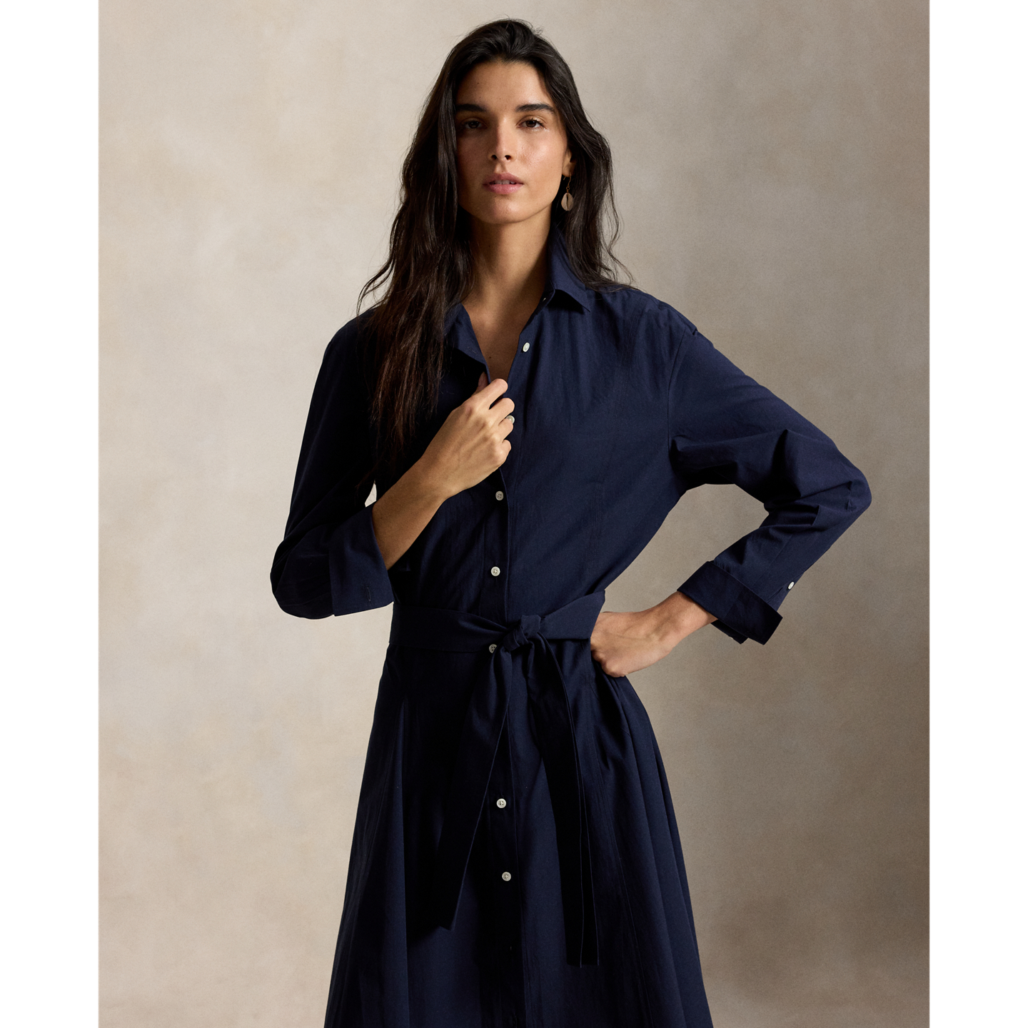 Женское платье Ralph Lauren Cotton Canvas Tie-Waist Shirtdress, цвет: Тёмно-зелёный тёмно-синий — фото 1