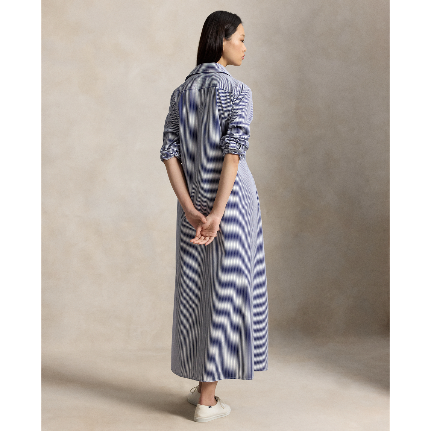 Женское платье Ralph Lauren Striped Cotton Tie-Waist Shirtdress, цвет: Белый / Королевский синий — фото 2