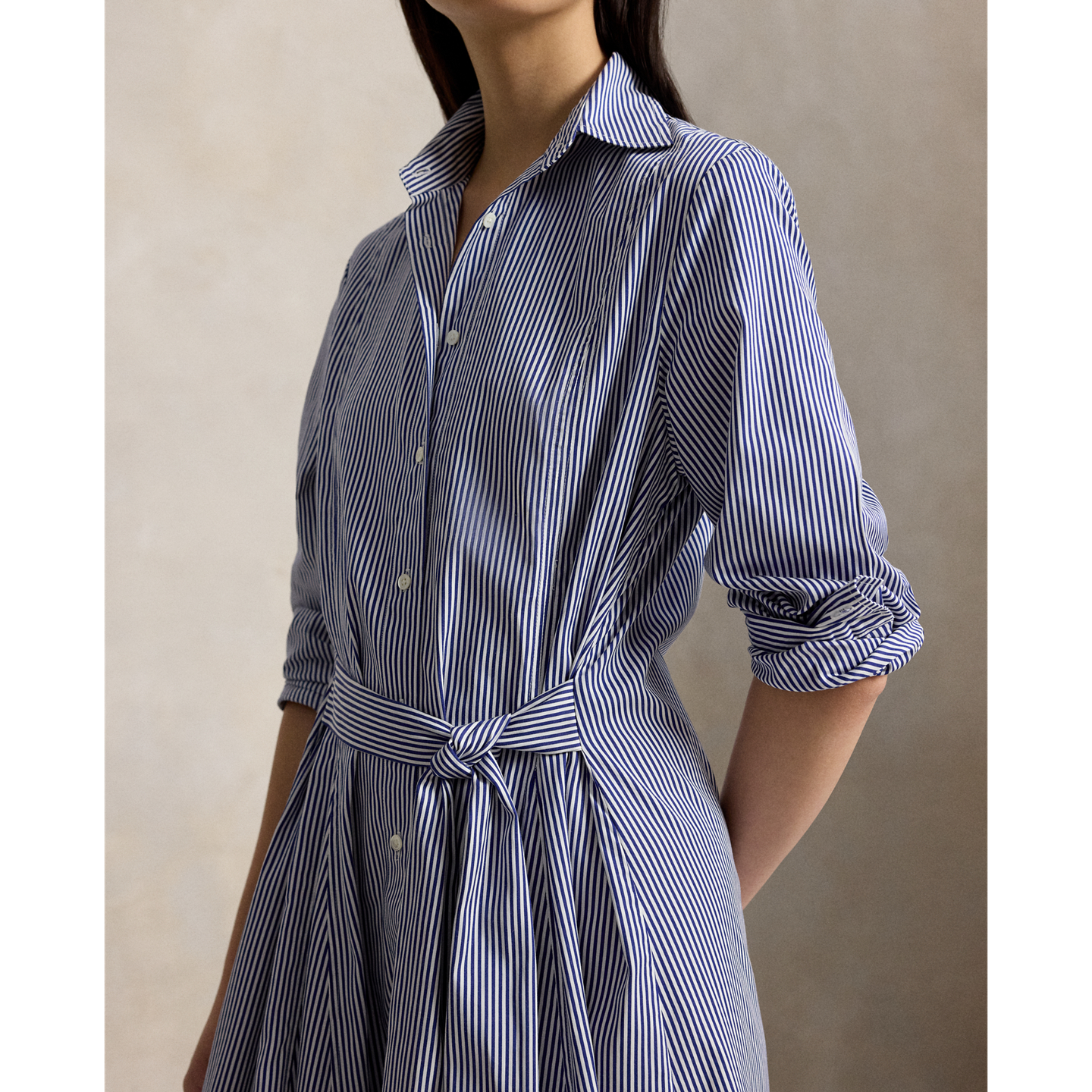 Женское платье Ralph Lauren Striped Cotton Tie-Waist Shirtdress, цвет: Белый / Королевский синий — фото 3