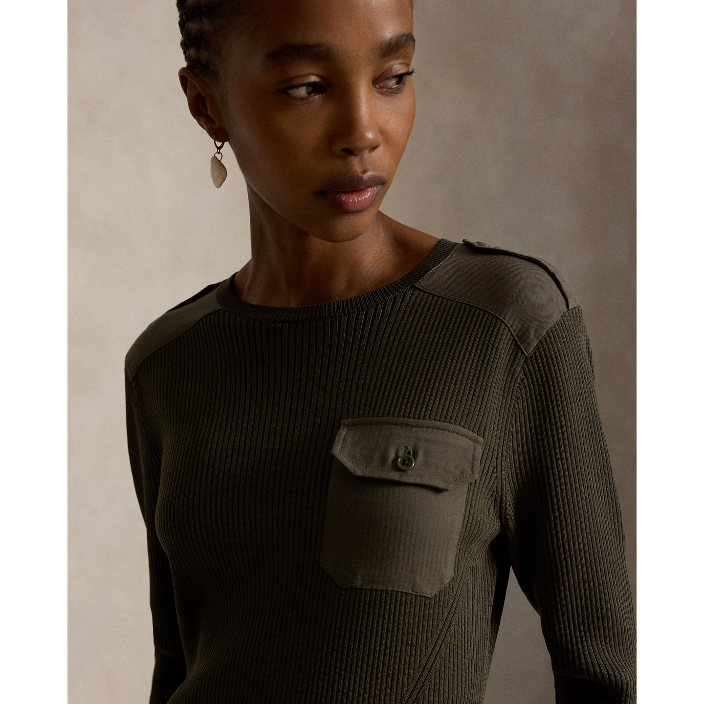 Женское платье Ralph Lauren Rib-Knit Utility, цвет: Оливковый — фото 3