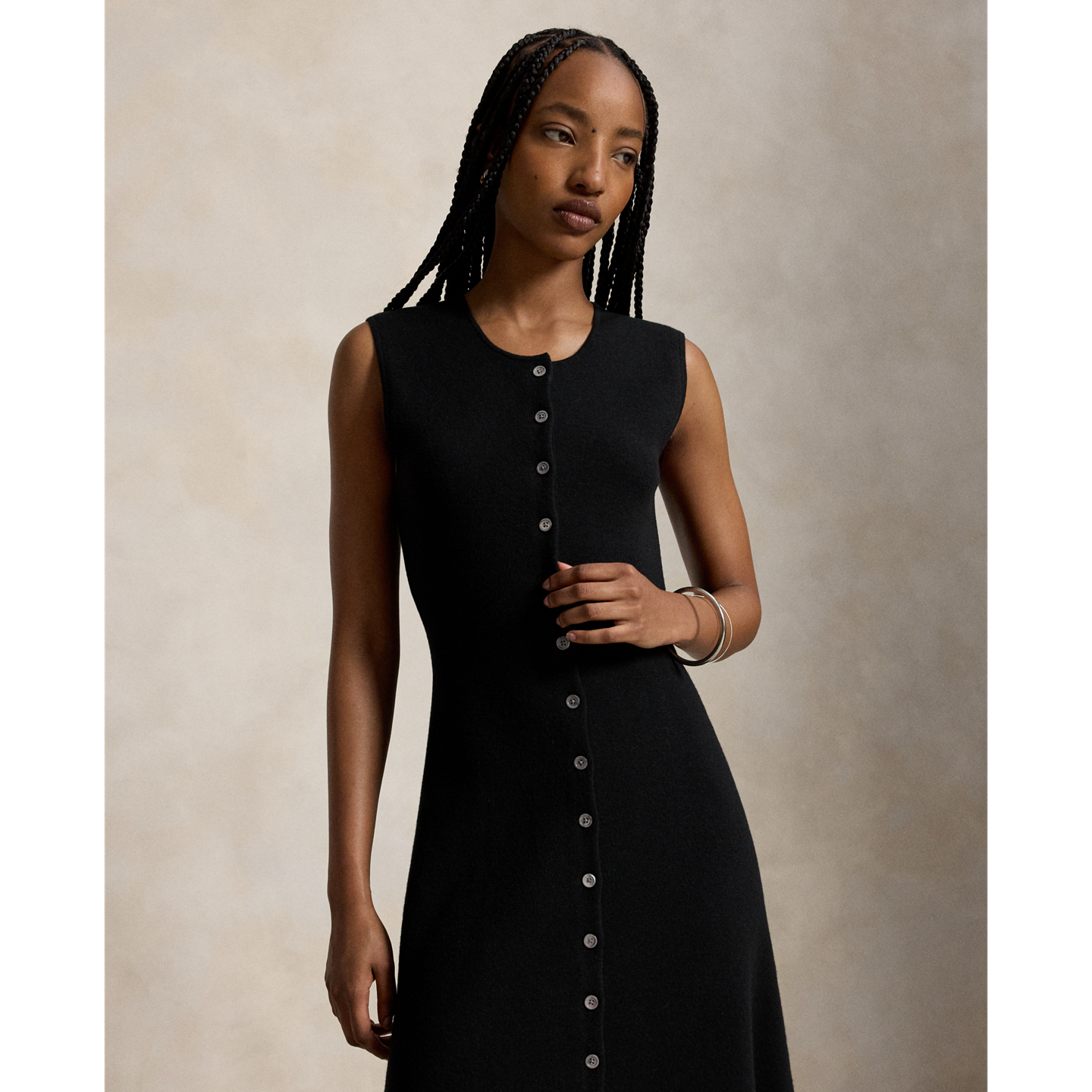 Женское платье Ralph Lauren Buttoned Wool-Blend Sleeveless, цвет: Чёрный — фото 1