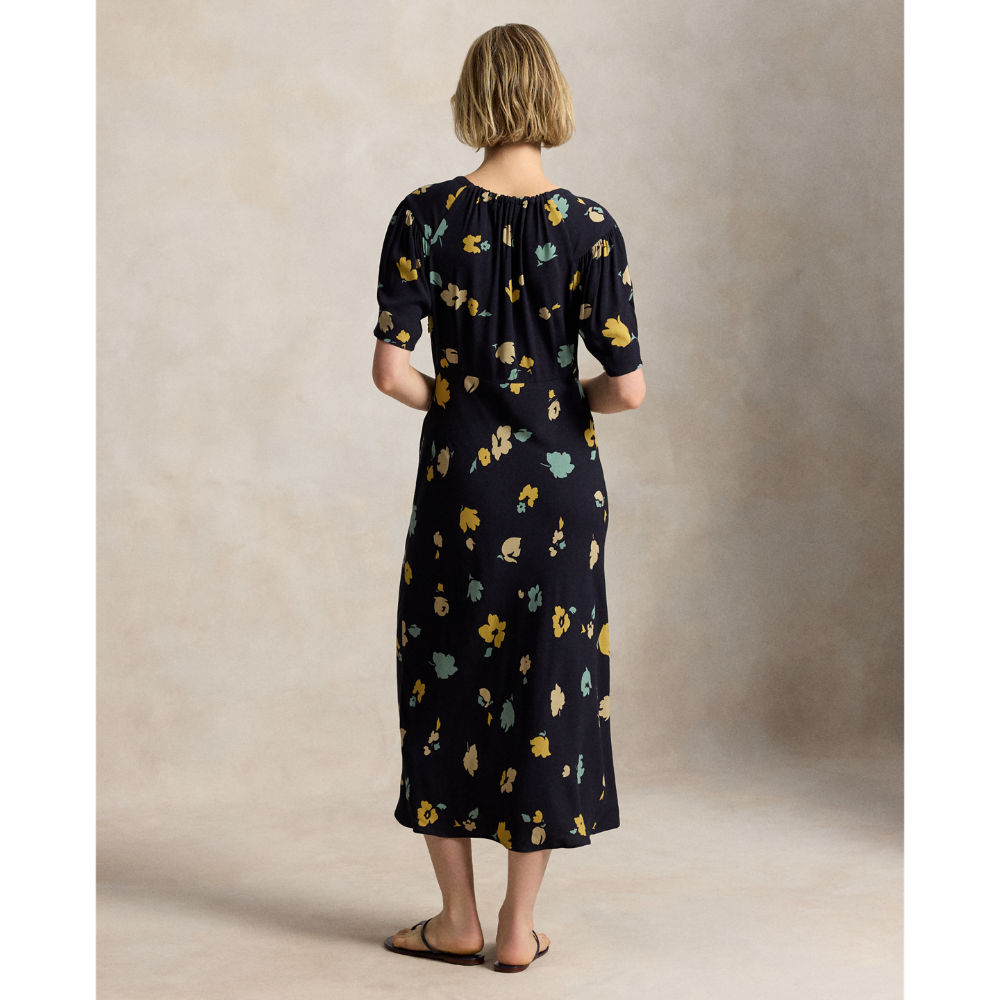 Женское платье Ralph Lauren Floral-Print Crepe, цвет: Тёмно-синий / Жёлтый разноцветный — фото 2