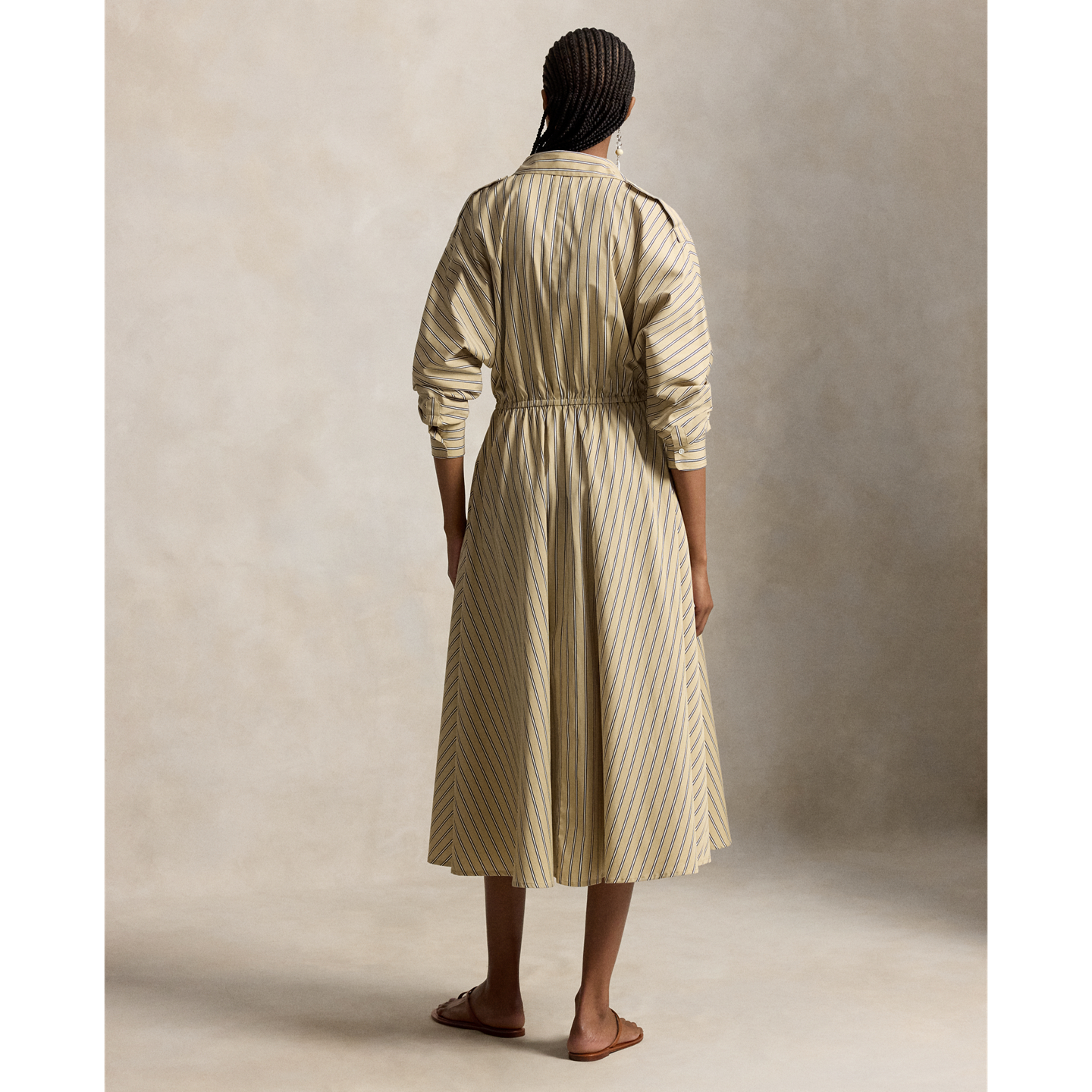 Женское платье Ralph Lauren Striped Cotton Canvas Utility Shirtdress, цвет: Рыжевато-коричневый королевский синий разноцветный — фото 2