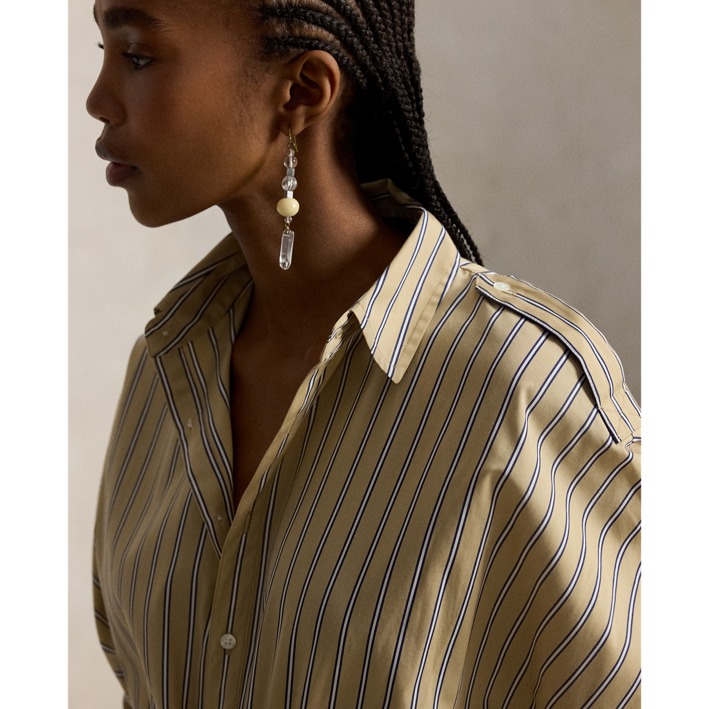 Женское платье Ralph Lauren Striped Cotton Canvas Utility Shirtdress, цвет: Рыжевато-коричневый королевский синий разноцветный — фото 3