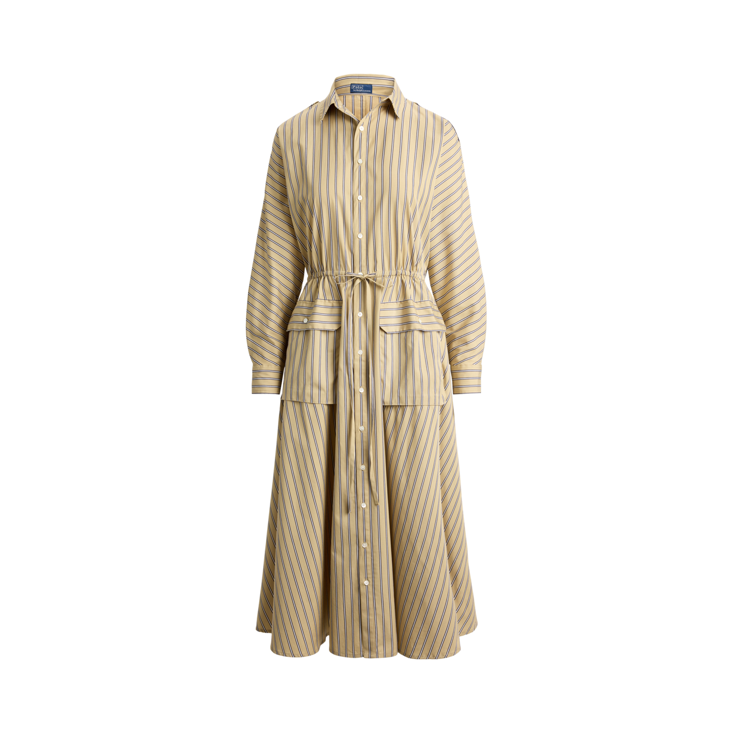 Женское платье Ralph Lauren Striped Cotton Canvas Utility Shirtdress, цвет: Рыжевато-коричневый королевский синий разноцветный — фото 5
