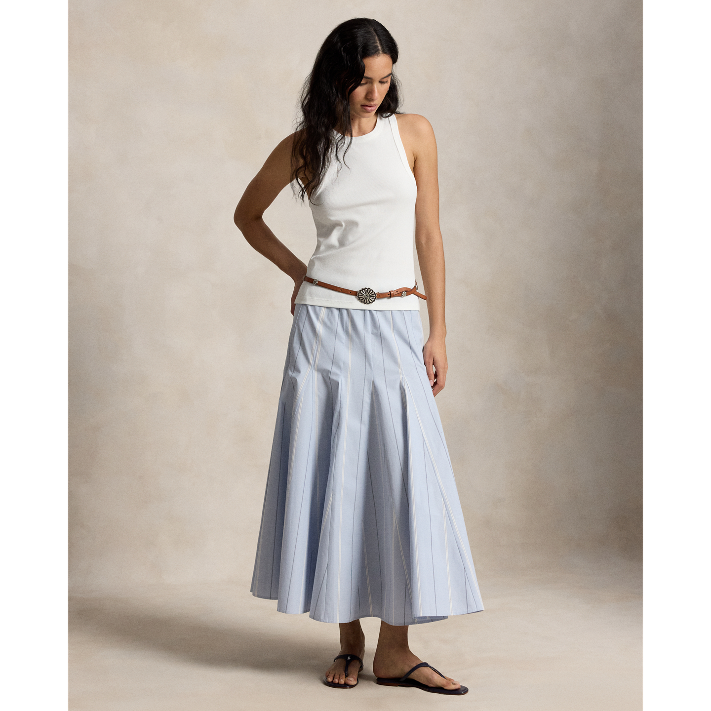 Женская юбка Polo Ralph Lauren Striped Cotton A-Line, цвет: Синий / Кремовый — фото 4