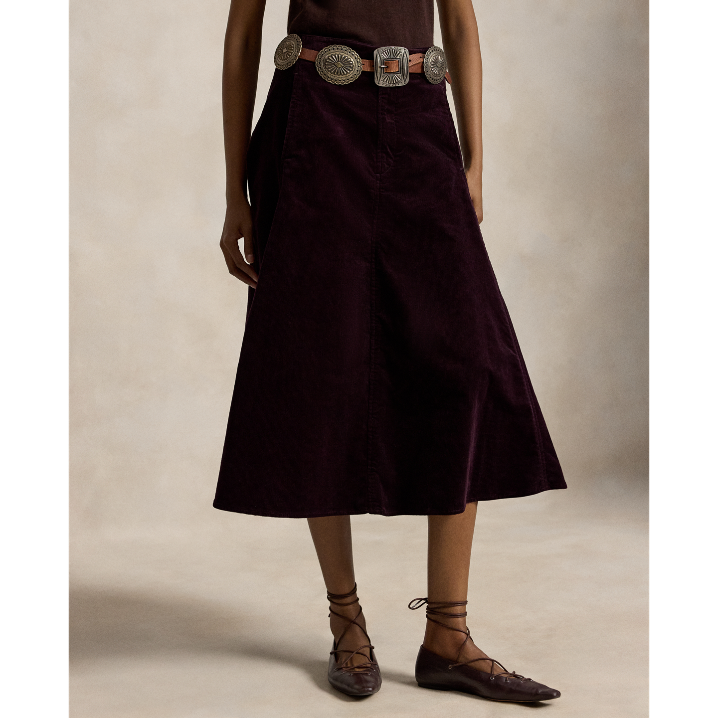 Женская юбка Polo Ralph Lauren Corduroy A-Line Midi, цвет: Полуночный мерло — фото 1