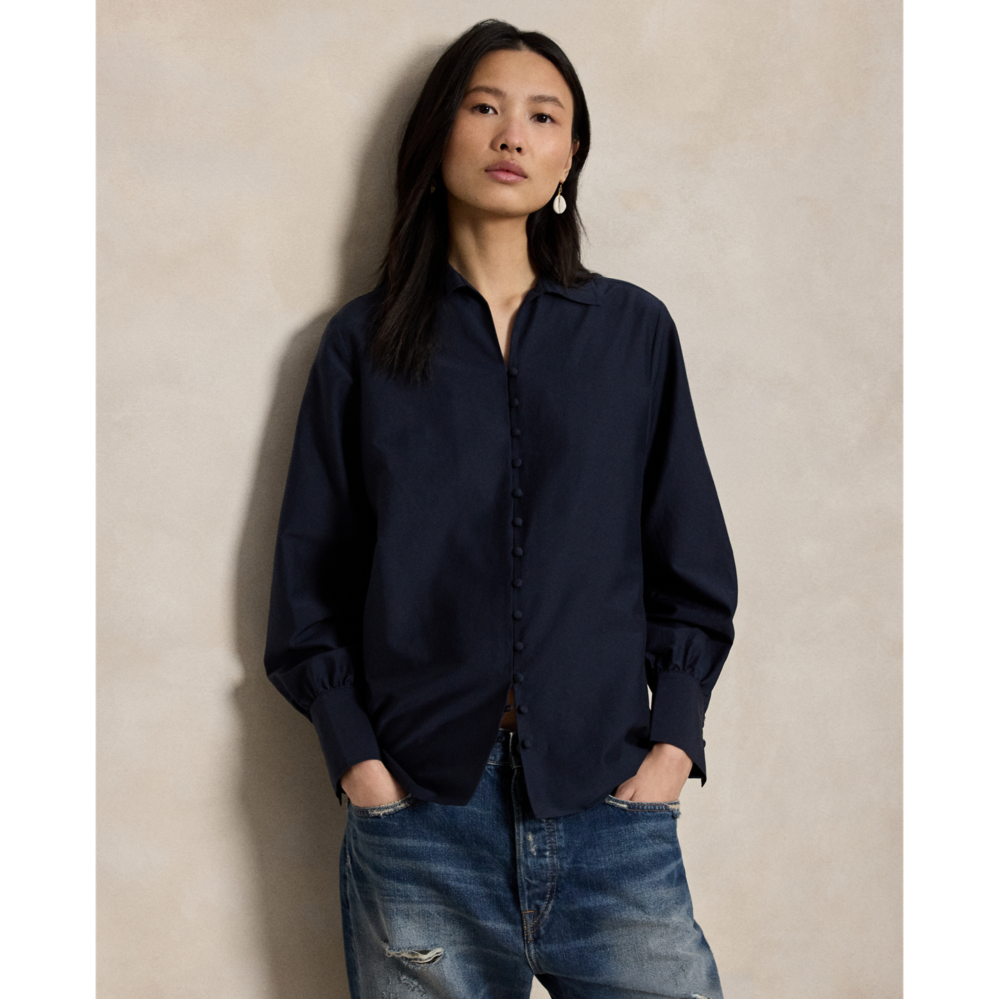 Женская рубашка Ralph Lauren Cotton-Silk, цвет: Atlantic — фото 5