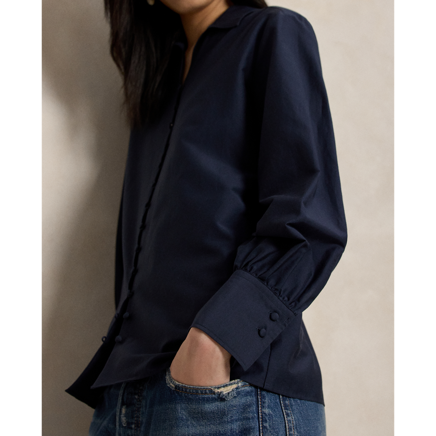 Женская рубашка Ralph Lauren Cotton-Silk, цвет: Atlantic — фото 3
