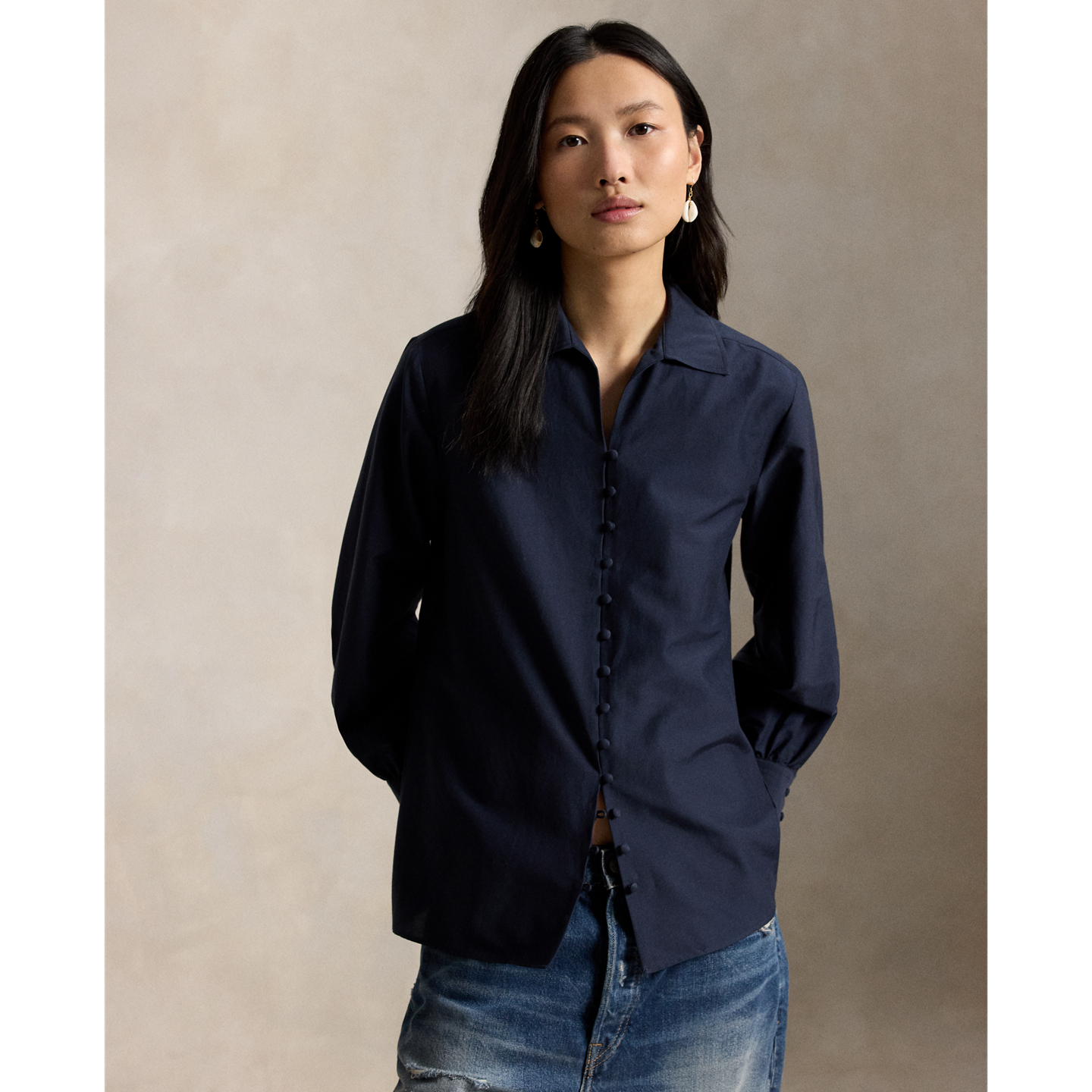Женская рубашка Ralph Lauren Cotton-Silk, цвет: Atlantic — фото 4
