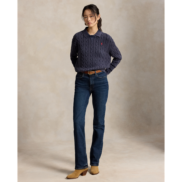 Cable-Knit Cotton Polo Collar Jumper