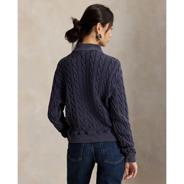 Cable-Knit Cotton Polo Collar Jumper