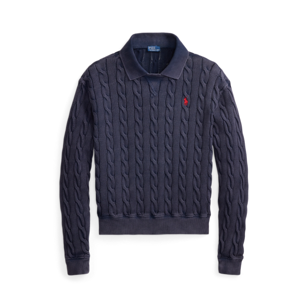 Cable-Knit Cotton Polo Collar Jumper