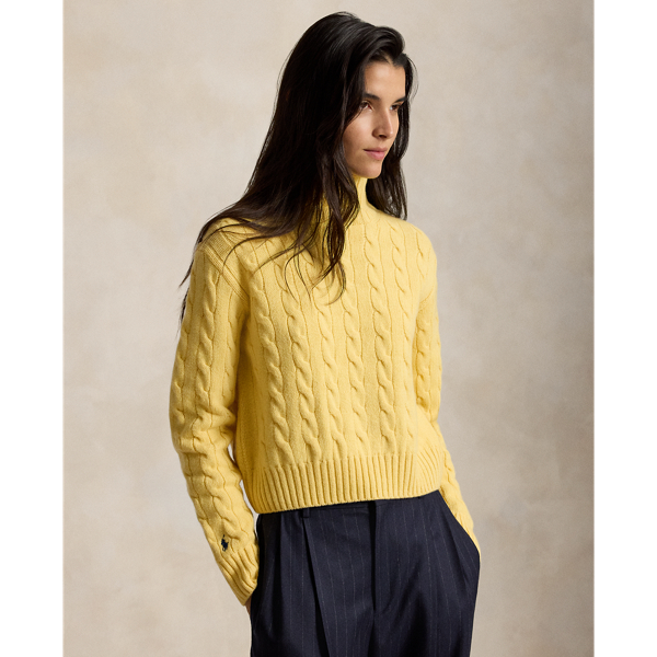 Wollen-kasjmier kabeltrui met turtleneck Polo Ralph Lauren in Fall yellow 1