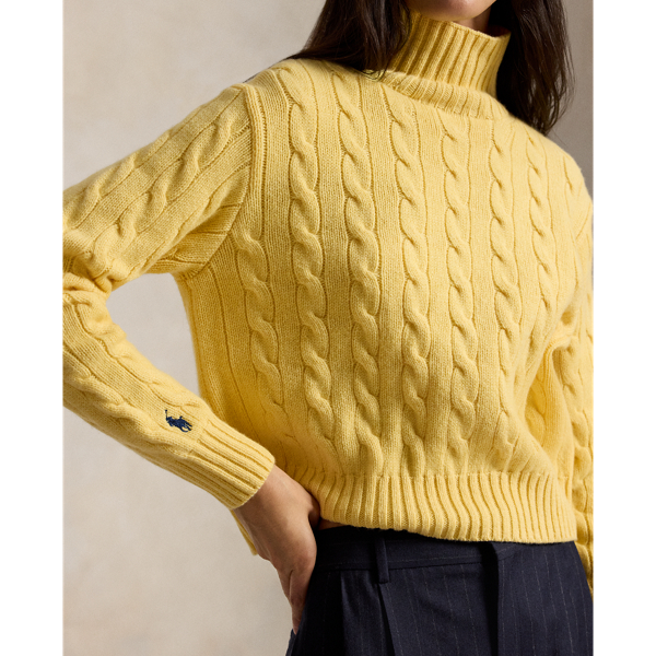 Wollen-kasjmier kabeltrui met turtleneck Polo Ralph Lauren in Fall yellow 6