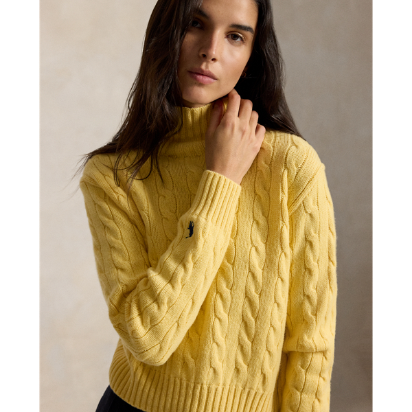 Wollen-kasjmier kabeltrui met turtleneck Polo Ralph Lauren in Fall yellow 7