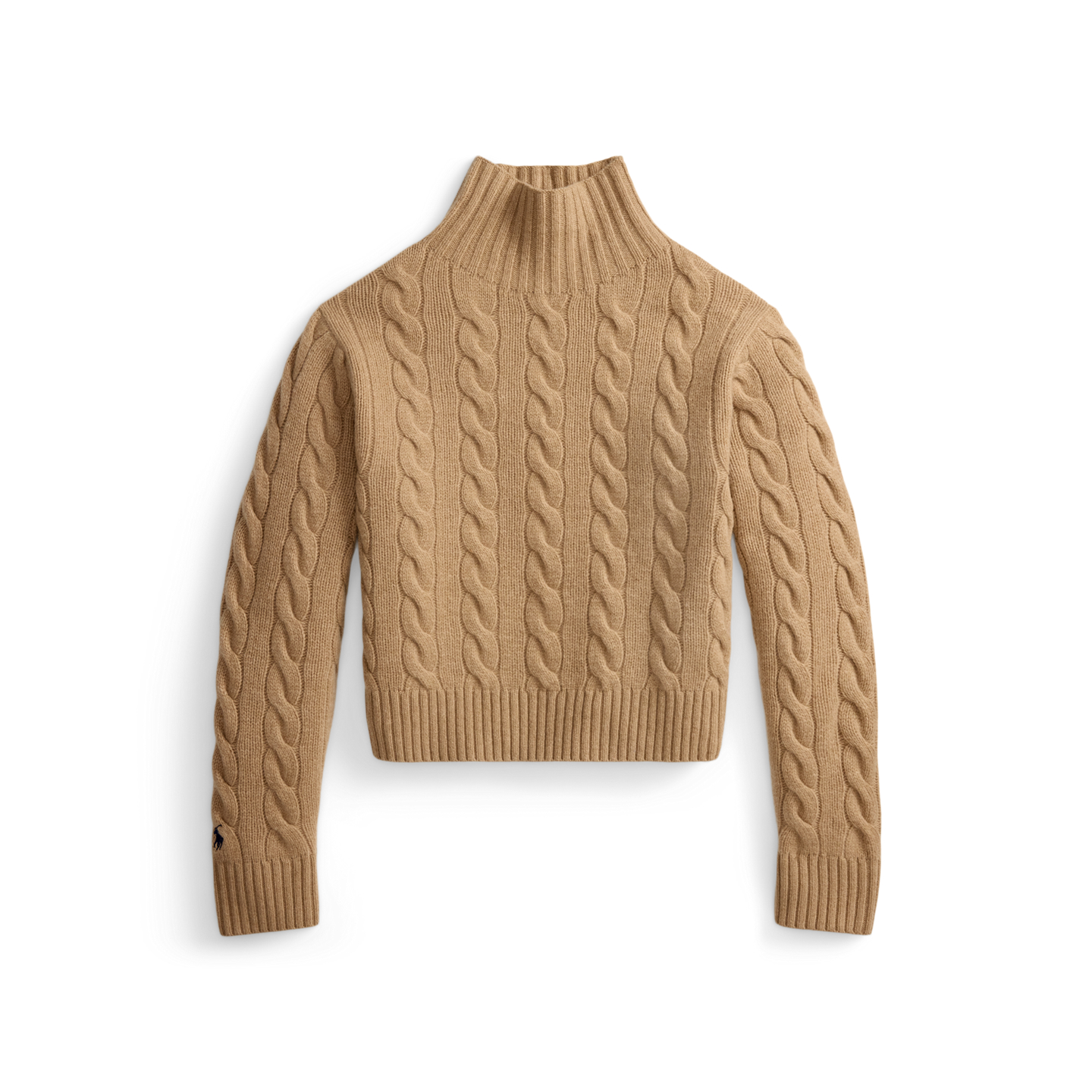 Женская водолазка Ralph Lauren из шерсти и кашемира, вязка косами, цвет: Верблюжий меланжевый — фото 6