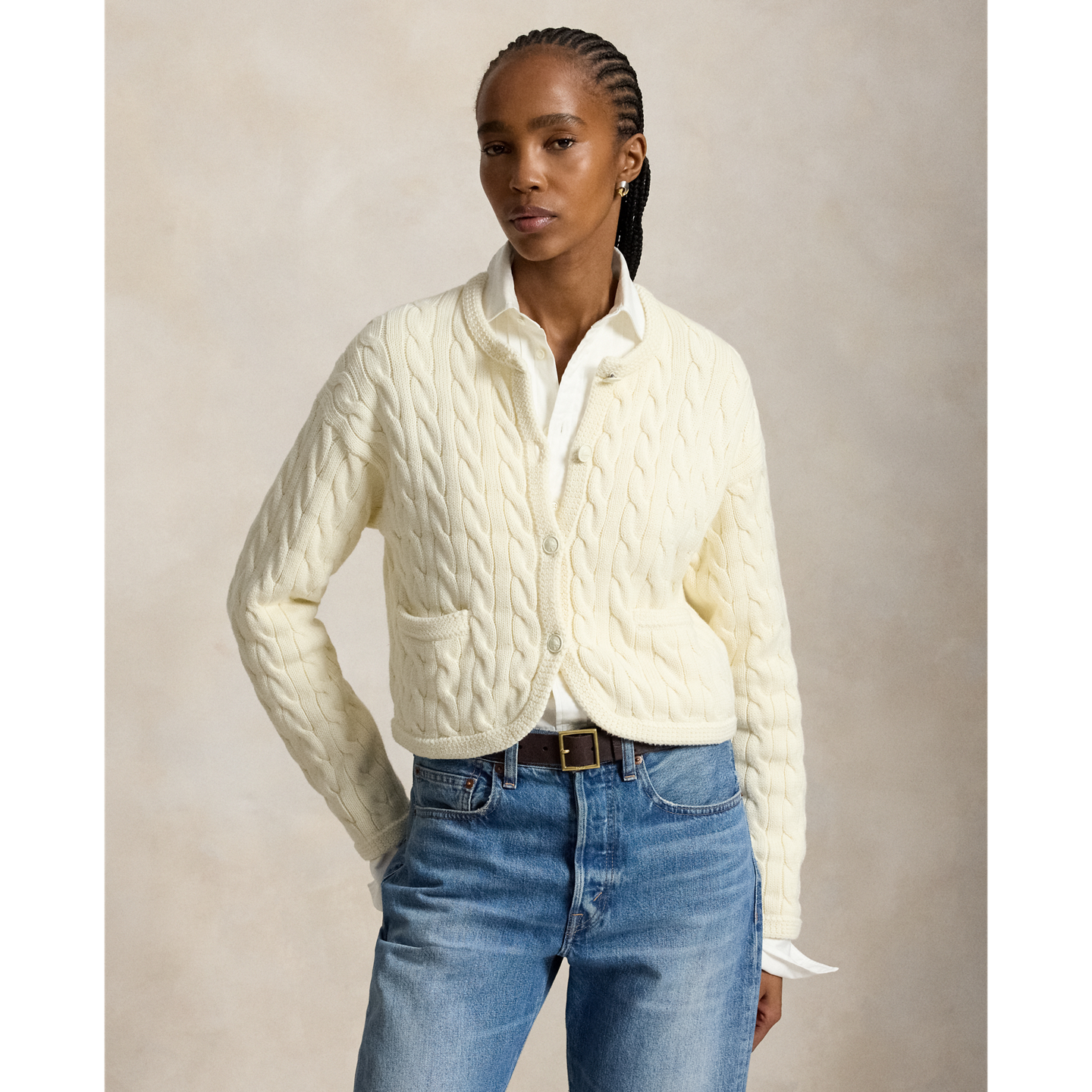Кардиган Ralph Lauren Cable-Knit Cotton-Blend, цвет: Кремовый — фото 5
