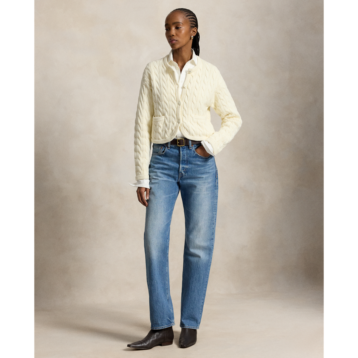 Кардиган Ralph Lauren Cable-Knit Cotton-Blend, цвет: Кремовый — фото 1