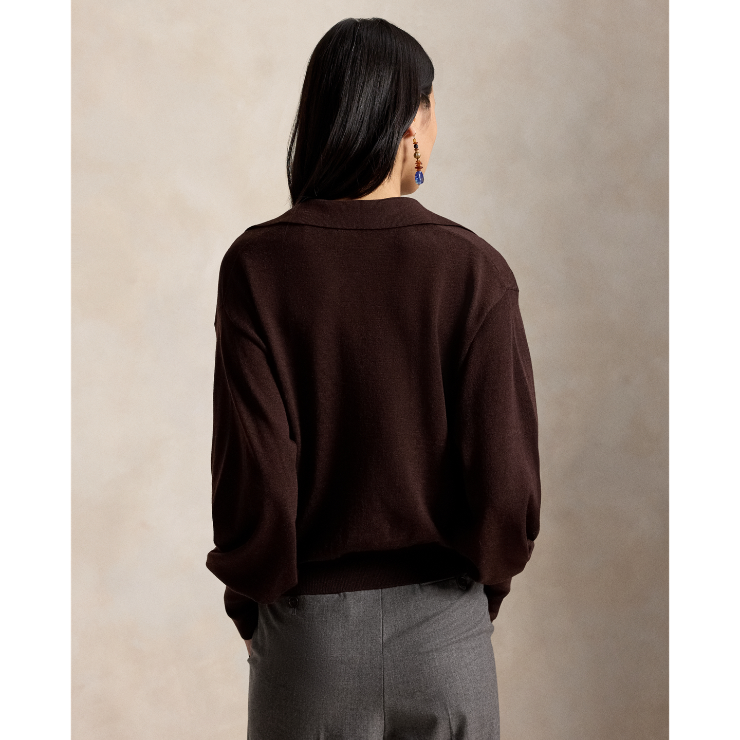 Женский кардиган Ralph Lauren Polo-Collar Wool Blouson, цвет: Шоколадный меланжевый — фото 2