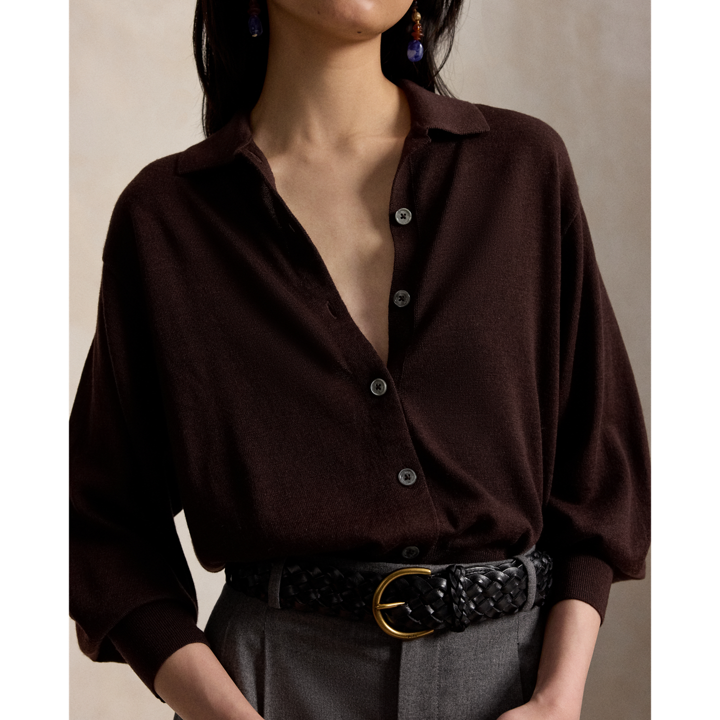 Женский кардиган Ralph Lauren Polo-Collar Wool Blouson, цвет: Шоколадный меланжевый — фото 3