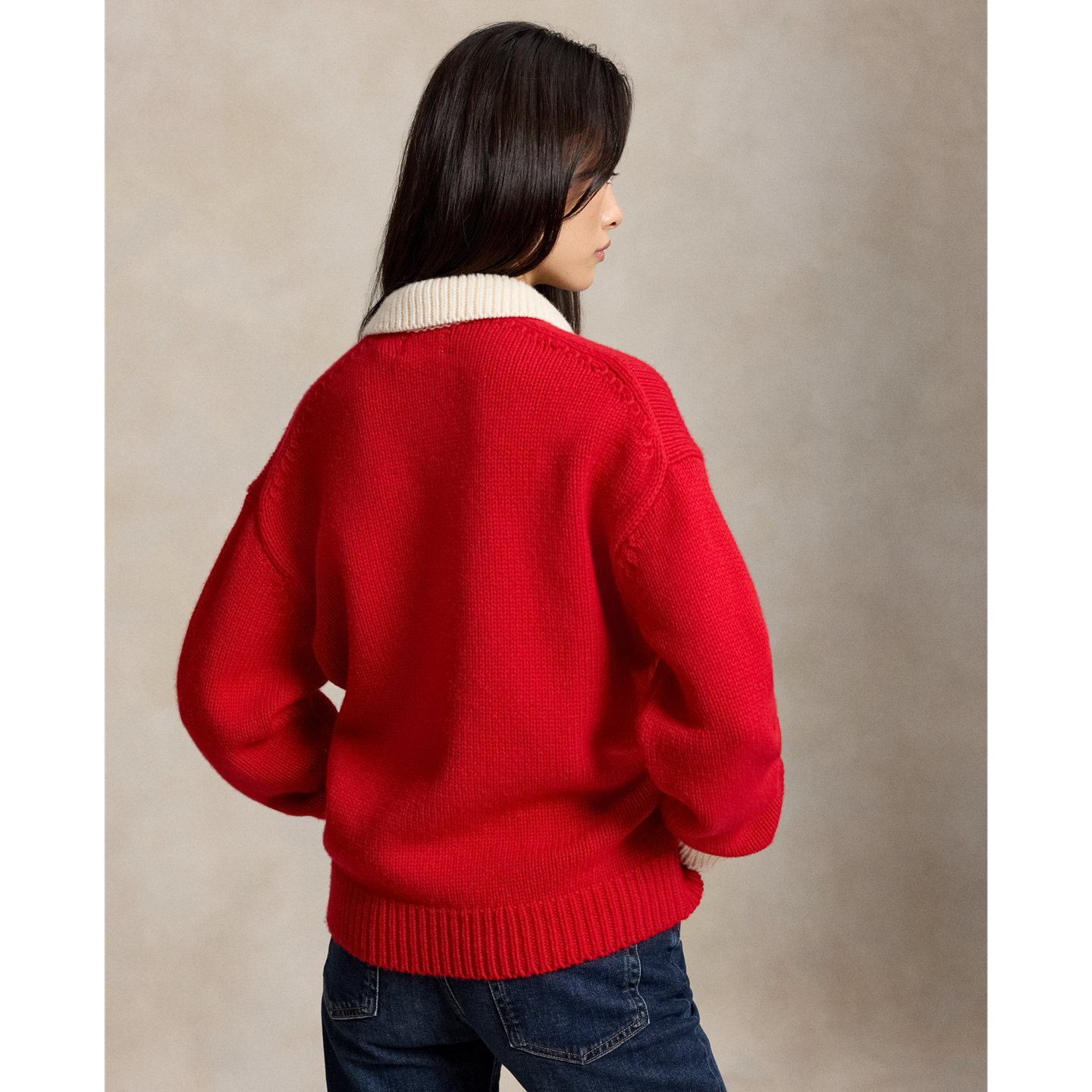 Женский свитер Ralph Lauren Big Pony Wool Rugby, цвет: Красный / Кремовый — фото 2