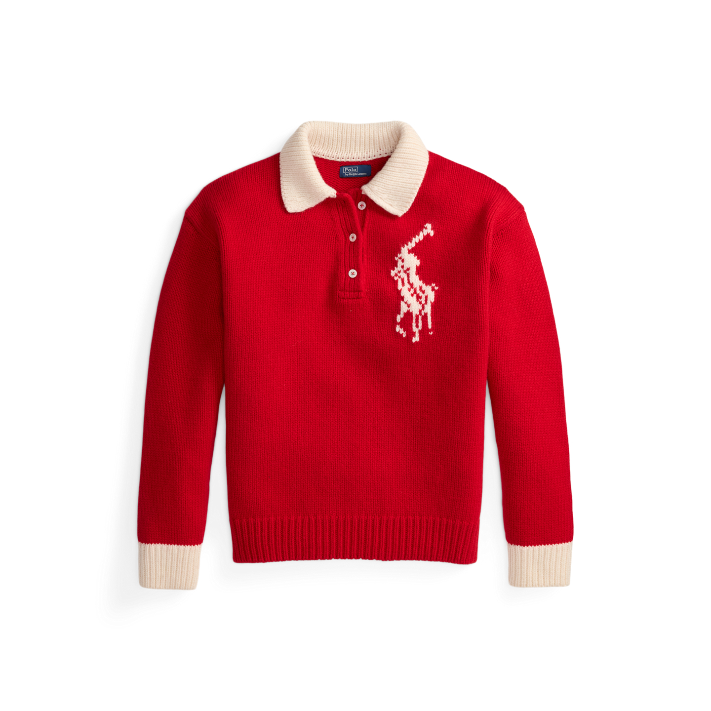 Женский свитер Ralph Lauren Big Pony Wool Rugby, цвет: Красный / Кремовый — фото 5