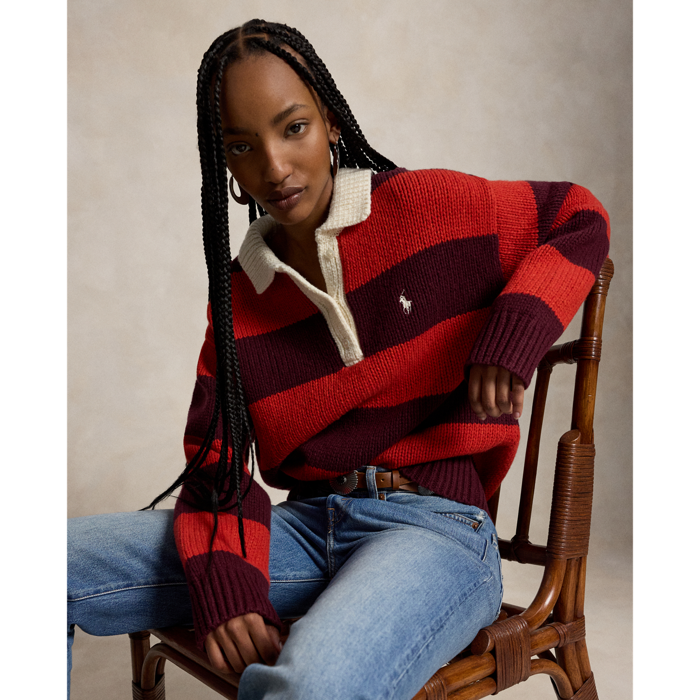 Женский свитер Ralph Lauren Striped Wool-Blend Rugby, цвет: Винный — фото 5