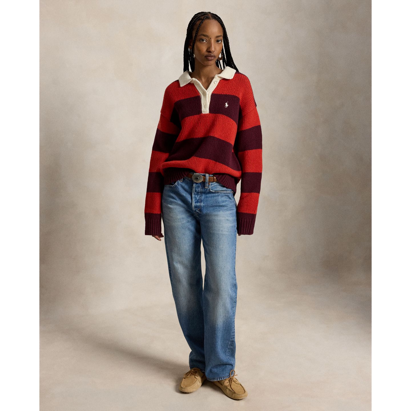 Женский свитер Ralph Lauren Striped Wool-Blend Rugby, цвет: Винный — фото 1