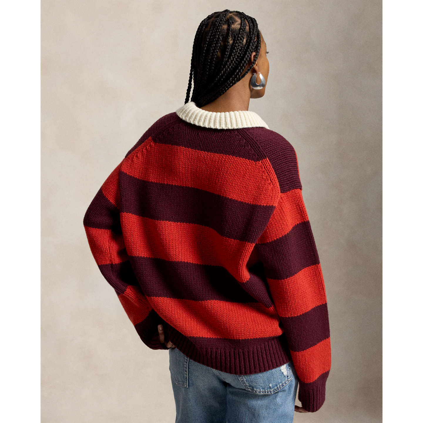 Женский свитер Ralph Lauren Striped Wool-Blend Rugby, цвет: Винный — фото 2