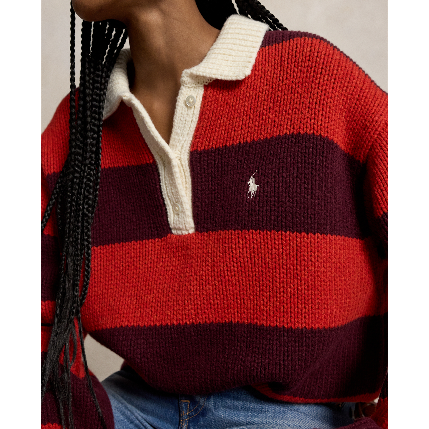 Женский свитер Ralph Lauren Striped Wool-Blend Rugby, цвет: Винный — фото 3