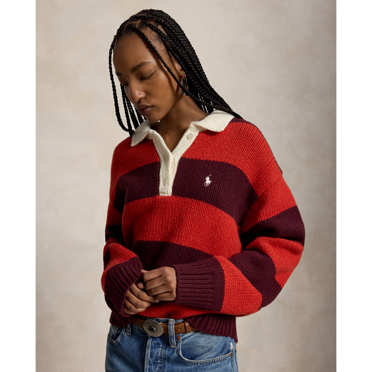 Женский свитер Ralph Lauren Striped Wool-Blend Rugby, цвет: Винный — фото 4
