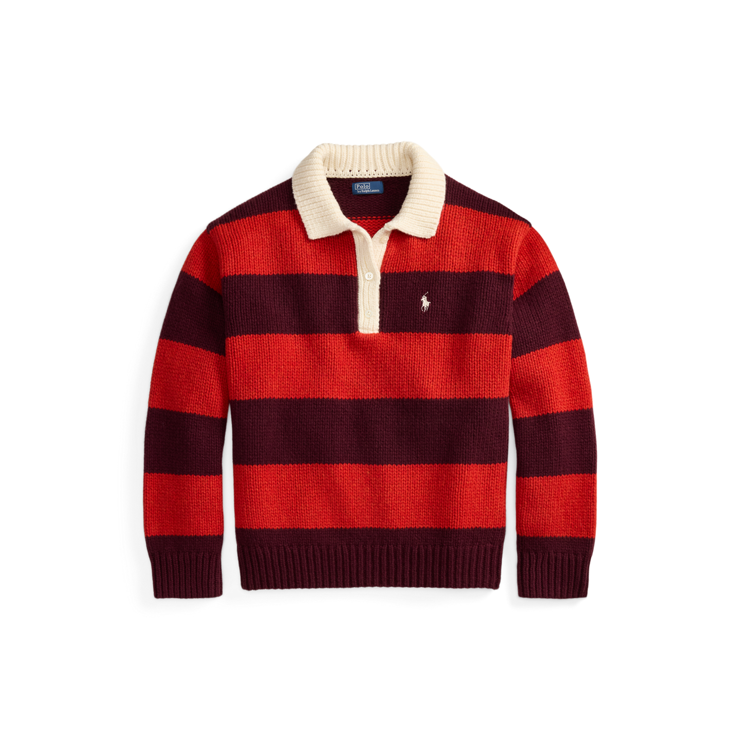 Женский свитер Ralph Lauren Striped Wool-Blend Rugby, цвет: Винный — фото 6
